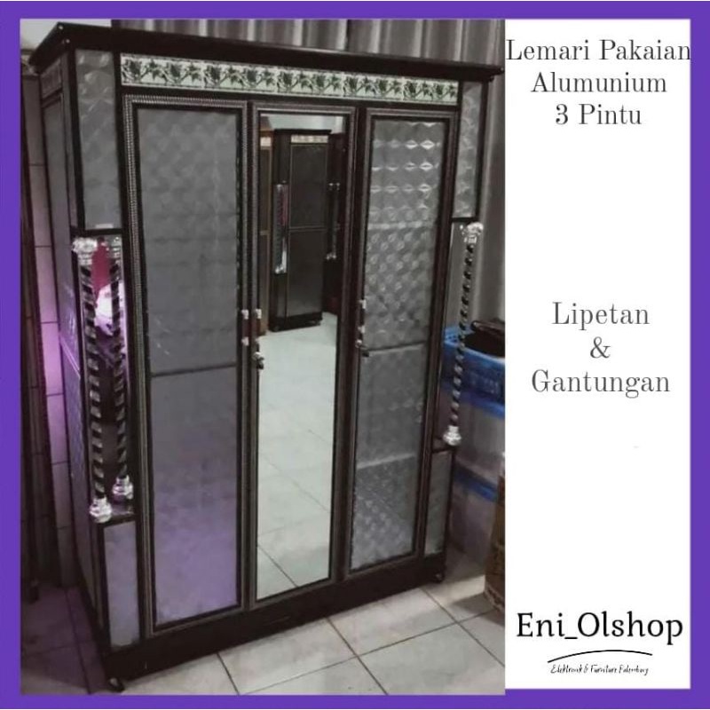 LEMARI PAKAIAN 3 PINTU ALUMINIUM, KACA, KERAMIK, LIPETAN, GANTUNGAN MURAH PALEMBANG, DISKON, PROMO, 