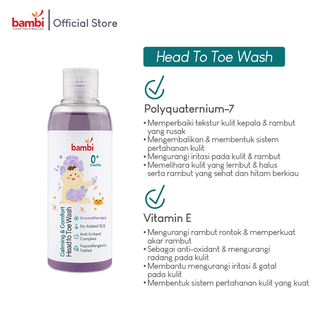 BPOM BAMBI BABYI CALMING &amp; COMFORT HEAD TO TOE WASH 200ML / SHAMPO BAYI / SYE