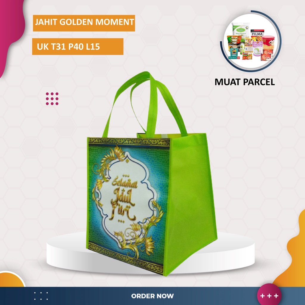 

Tas Parcel Lebaran | Tas Hampers Lebaran | Tas Sembako Jumbo | Tas Spunbond Golden Moment 32x27x27