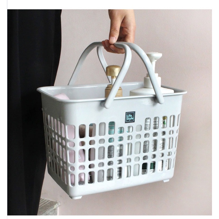 FYGALERY HL0348 Keranjang Plastik Serbaguna Dengan Pegangan Keranjang Penyimpanan Buah Sayur Tempat Sabun Mandi Box Storage Basket With Handles Multifungsi