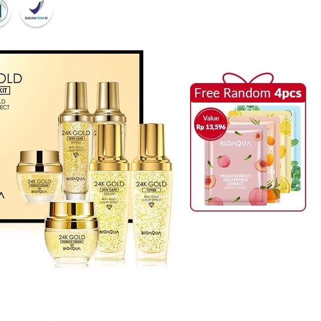 ✲ 【】BIOAQUA 24K Gold Facial Kit paket skincare（Gold Toner 100ml+Gold Serum 100ml+Essence Cream 50g） 