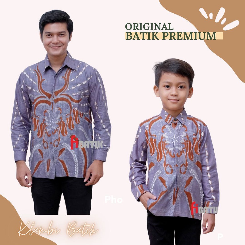 Kemeja Batik Pria Lengan Panjang Couple Batik Ayah Anak laki-laki MOtif Banteng