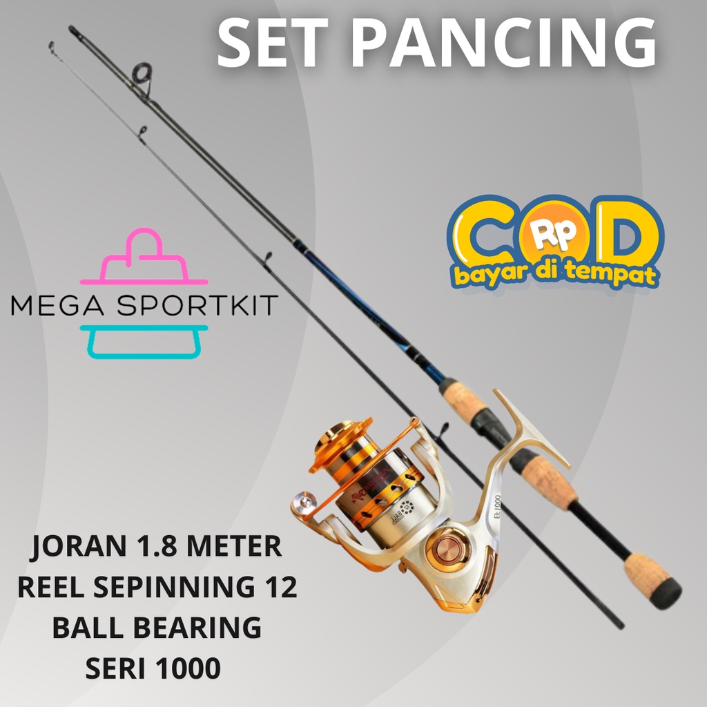Set Pancing Joran+Reel Alat Mancing STIK Sambung 180CM Carbon Rel Yumoshi Spinning EF1000 12 BB Ril 