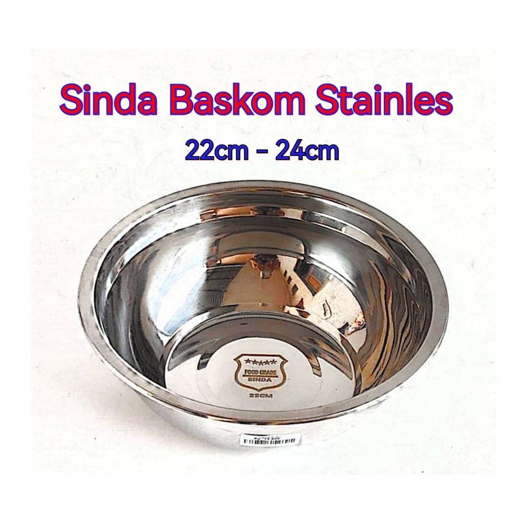 Sinda Baskom Mangkok Mangkuk Stainless tebal 22cm 24cm