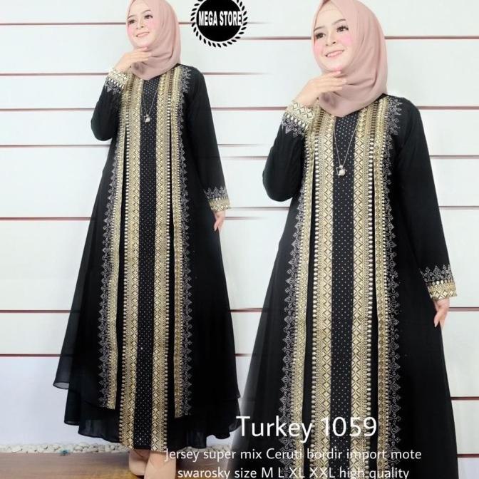Gamis Muslim Hitam Muslim Real Pict Abaya Turkey Hitam-Turkey 1059