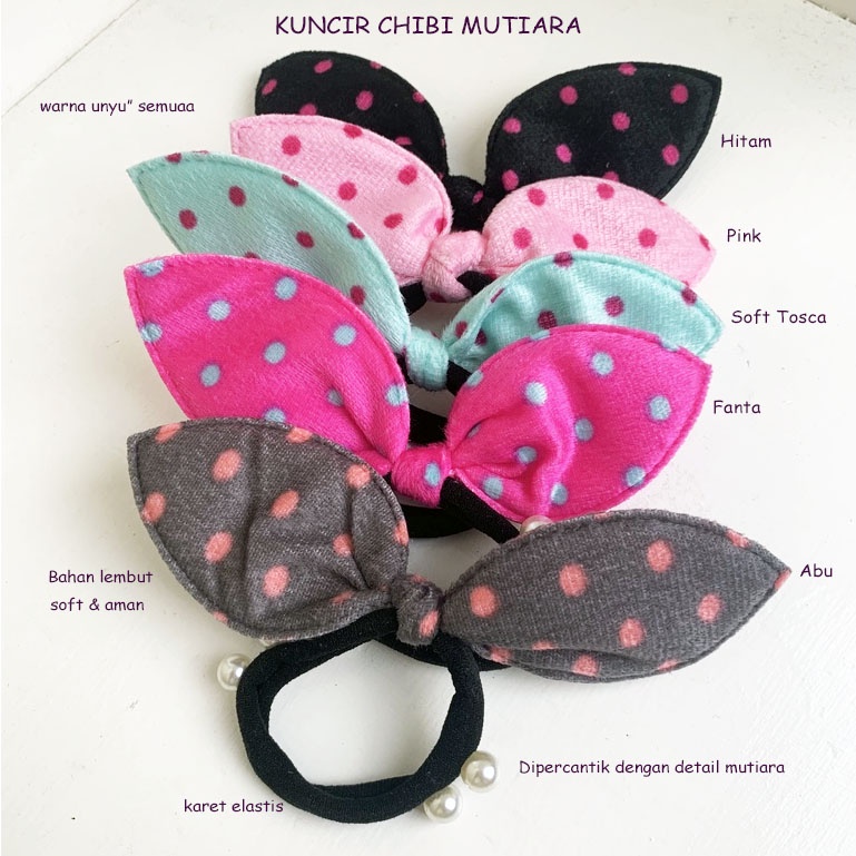 Ikat Rambut Pita Polkadot Kuncir Chibi Mutiara Kekinian | Ikat Rambut Wanita | Harga Per 1 Pc HOPYLOVY