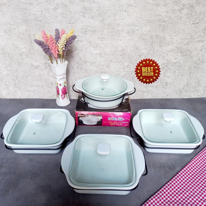 Saji Prasmanan Saji Set Keramik Tutup Kaca Transparan Rak Besi