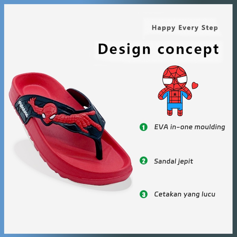 Sandal Superhero Sandal Jepit Anak Spider-Man Warna Solid Sandal Jepit Anak Laki-laki Karakter 2 - 9 tahun