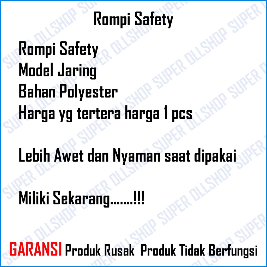 Rompi Jaring Hijau Oren / Rompi Kerja Proyek Safety Orange / Rompi Safety Jaring Polyester Murah