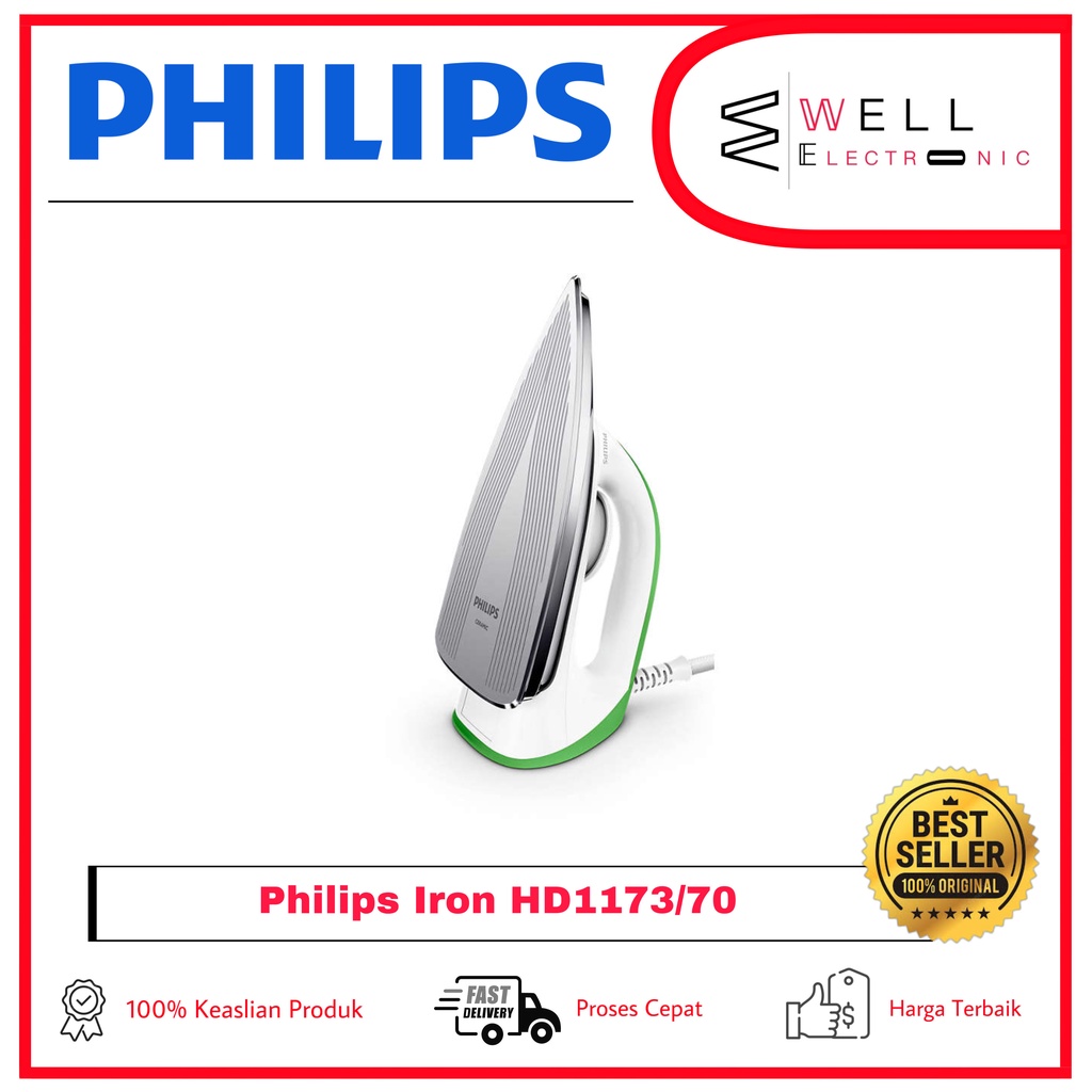 PHILIPS HD1173/70 SETRIKA HD 1173 DRY IRON TAPAK KERAMIK - HIJAU