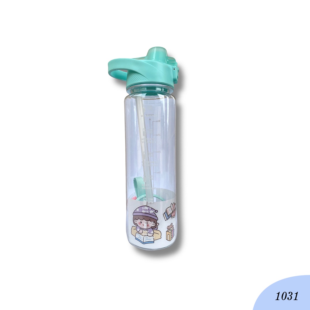 Botol Air Minum Polos Warna Clear 900ML Kode 1031 Free Sticker 2D &amp; 3D Botol Warna Clear Bening Botol Minum Viral Penanda Waktu Botol Minum Viral Botol Minum Sedotan