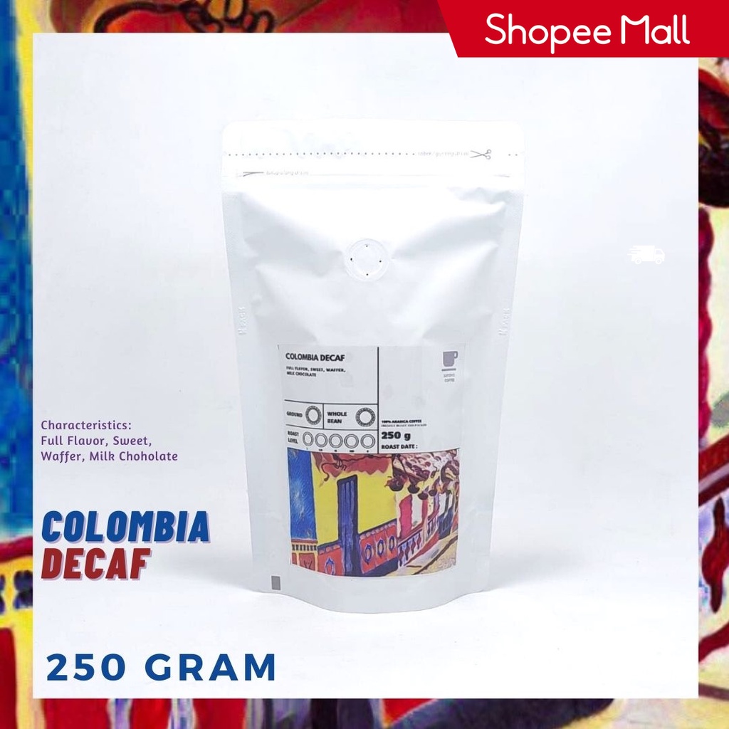 

KOPI ARABIKA COLOMBIA DECAF 250 GRAM | SUTOYO COFFEE | IMPORT BEANS | KOPI IMPORT