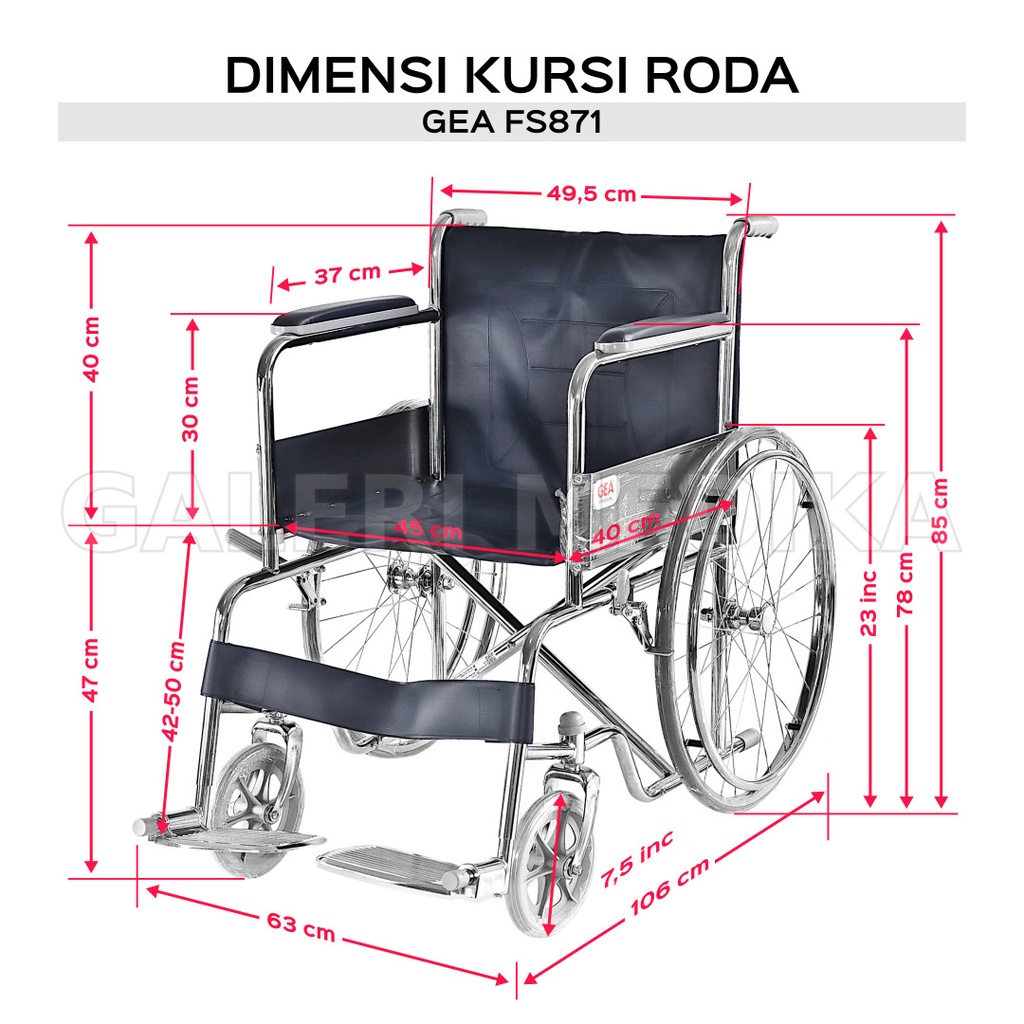 Kursi Roda GEA FS871 / FS 871 / FS-871 - Kursi Roda Rumah Sakit / Kursi Roda Standard Roda Besar