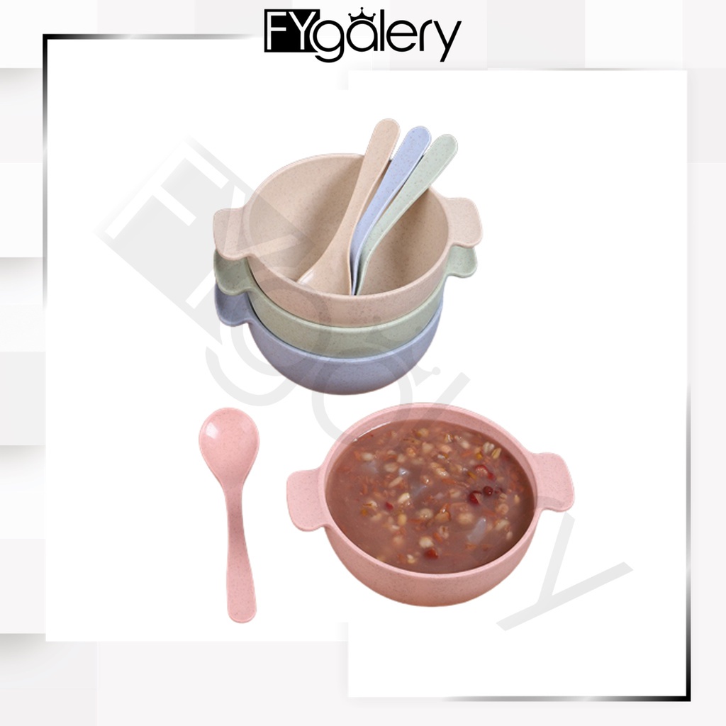 FYGALERY HL0317 Mangkok Wheat Straw Bowl Anti Panas Mangkuk Plastik Microwave Warna Warni Pastel Model Bulat Tempat Makan Bayi WheatStraw Dengan Gagang Pegangan