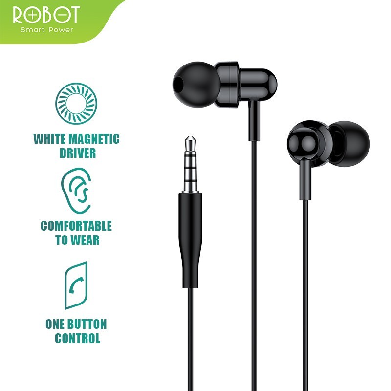 Trend-Headset Robot RE20 Wired Headset Earphone Bass Android iPhone Original - Hitam