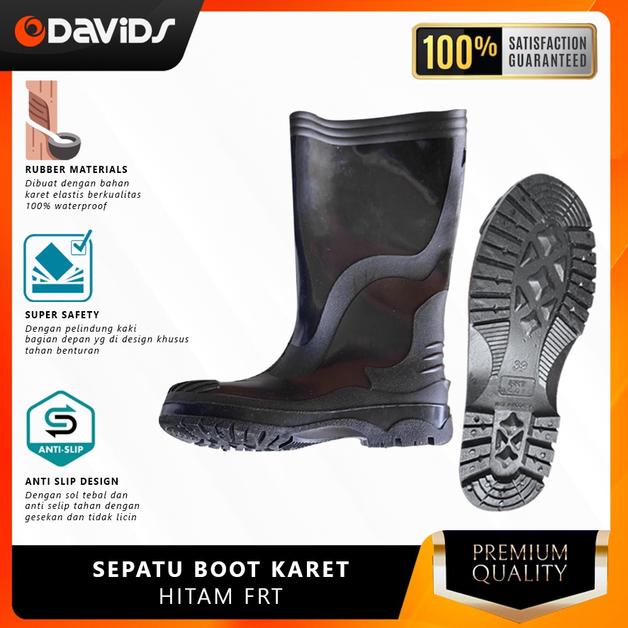 Sepatu Boot Karet Bot Safety Proyek Boots Pria Petani Panjang FRT HTM