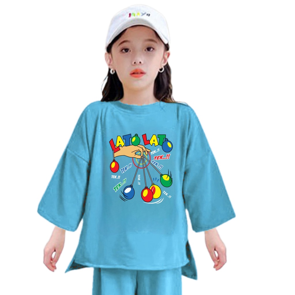 Hzl_outfit Kaos Tunik Anak Perempuan Lato Lato Tek Trend Size S,M,L