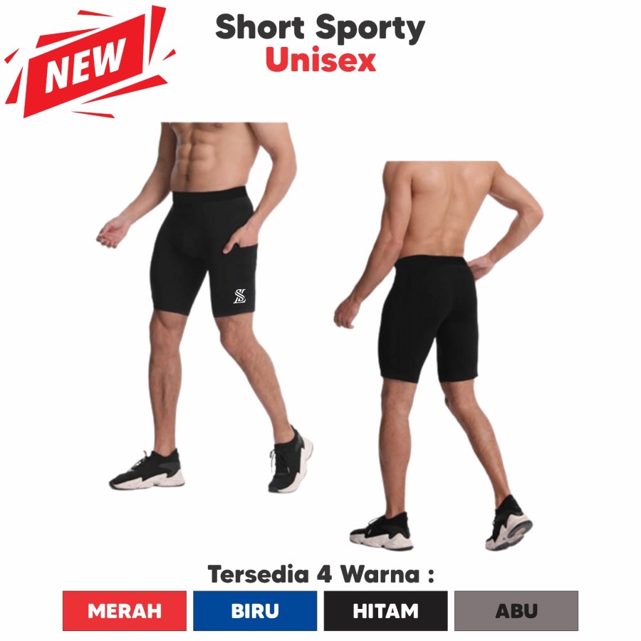 Celana Pendek Compression fitnes gym running legging short Pocket saku Sepedah Lari Bawahan olaharaga