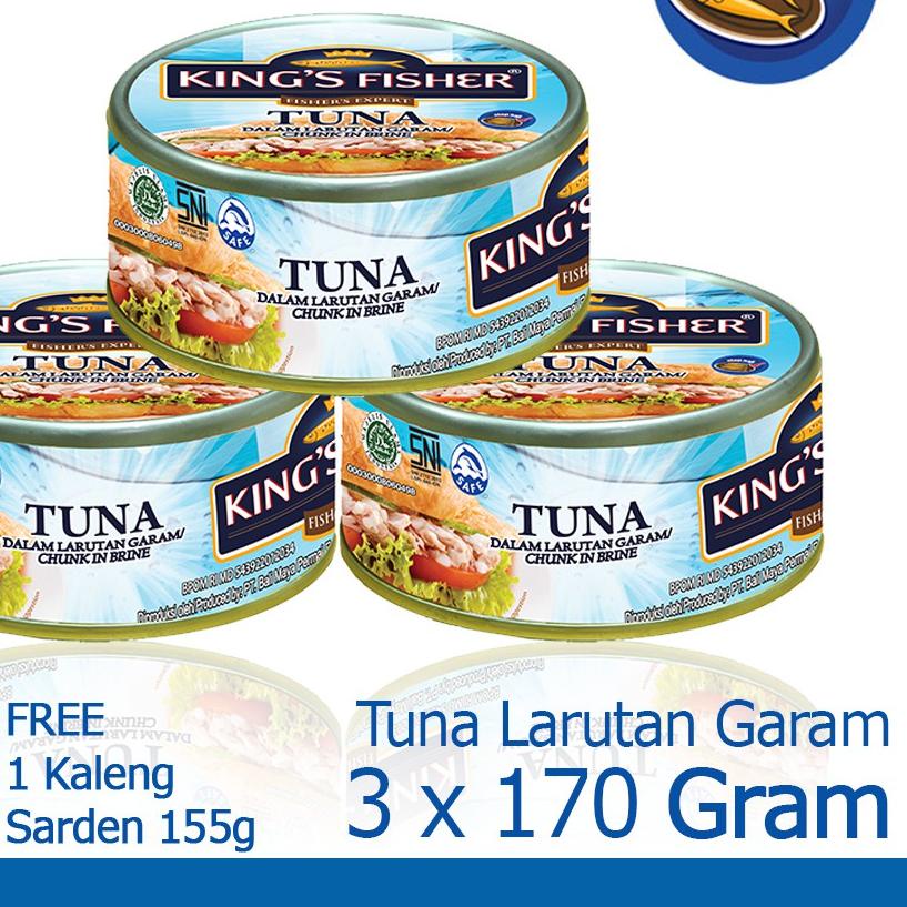 

❃ King's Fisher Paket 3 pcs Tuna dalam Air Garam 170 gr gratis sarden 155 gr ➾