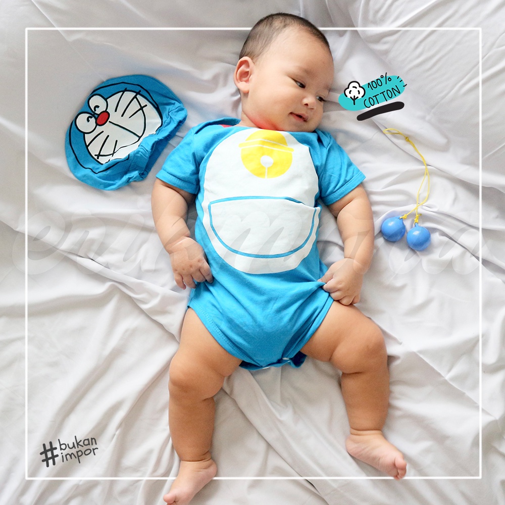 baju bayi jumper bayi doraemon boneka biru lucu murah