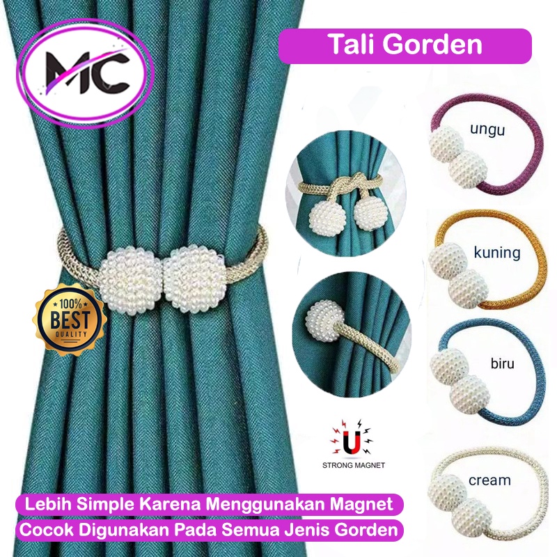 Tali Gorden Magnet Tali Pengikat Hordeng Mutiara Magnet Tali Korden Magnetic Curtain Ball Dekorasi Jendela Rumah Tali Ikat Tirai