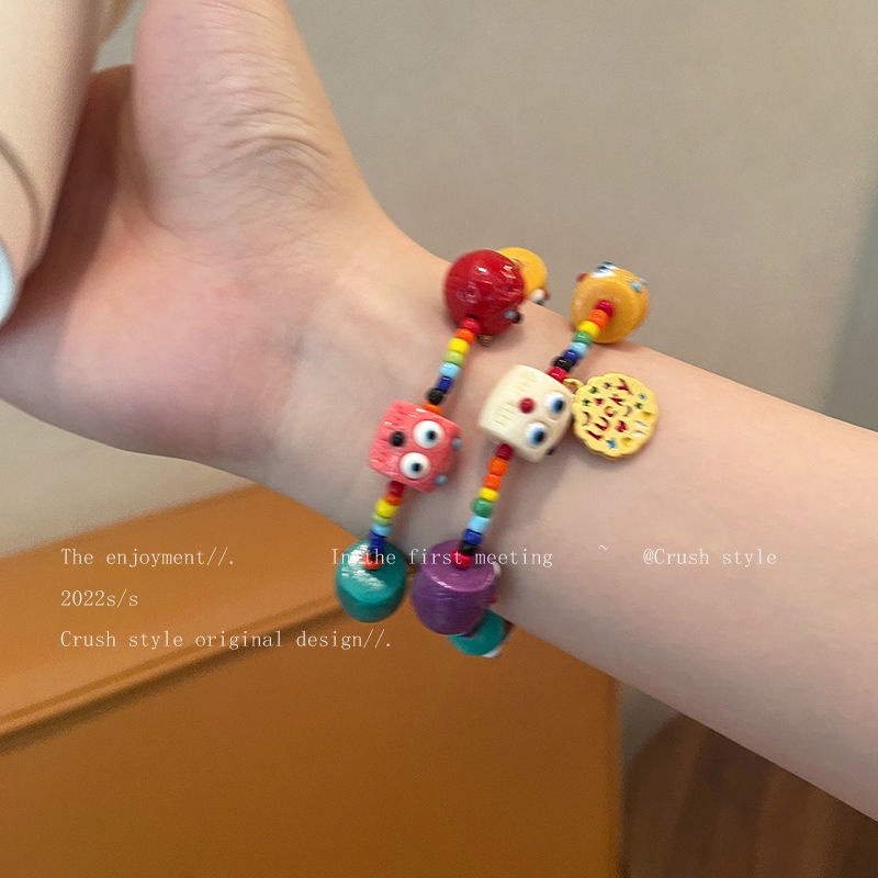 Kartun Manik Gelang Monster Kecil Warna-Warni Manik Gelang Wanita Tali Elastis Bangle Bracelets