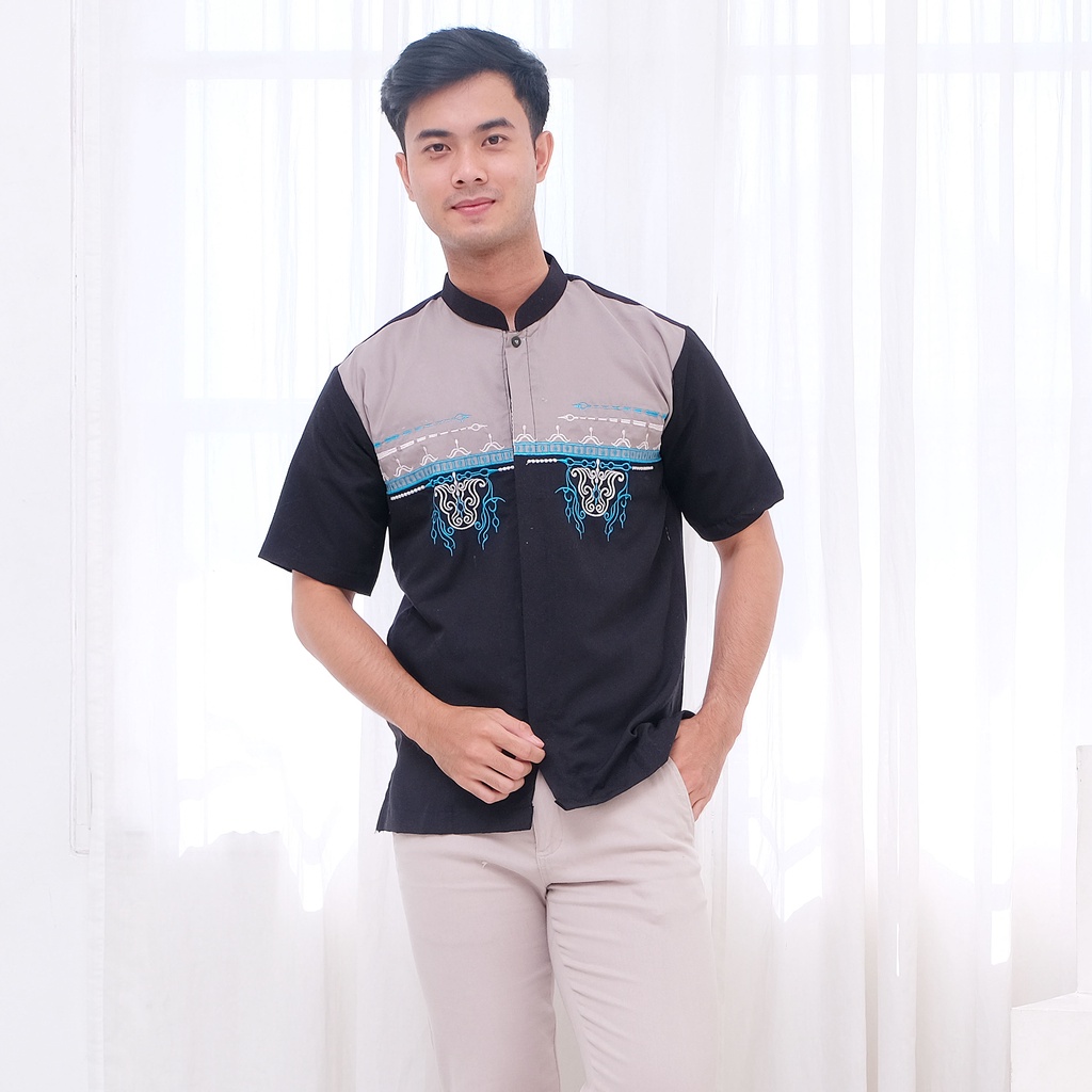 ATASAN BAJU KOKO MUSLIM PRIA DEWASA LENGAN PENDEK WARNA BORDIR