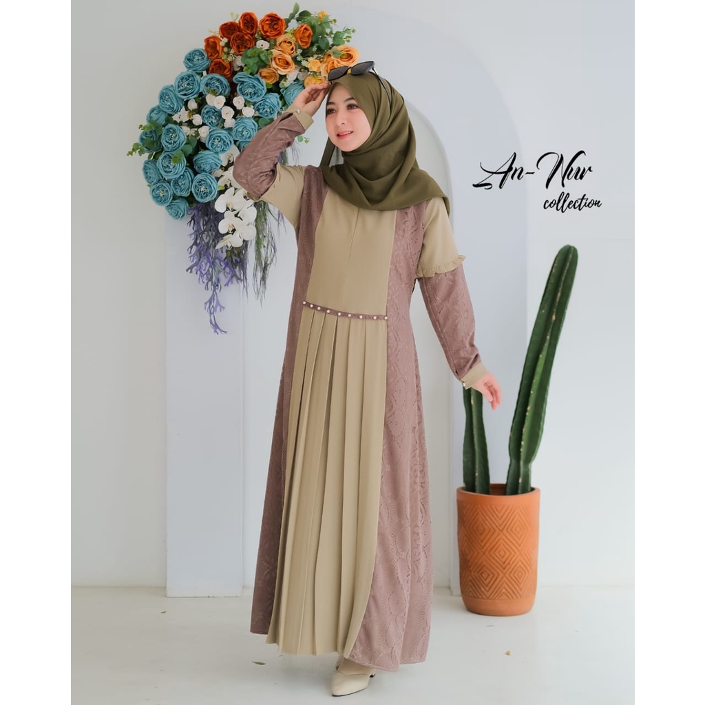 Dress Malika Annur Collection itycrepe premium mix Brukat tulle Gamis lebaran hari raya ootd