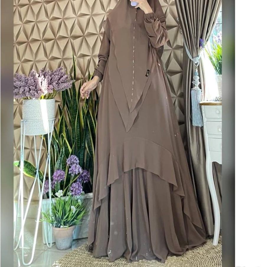 ➶ Gamis Ceruty Polos Set Khimar Big Sale Busana Muslim Kirani Syari Plus Jilbab Gamis Ceruty Babydol