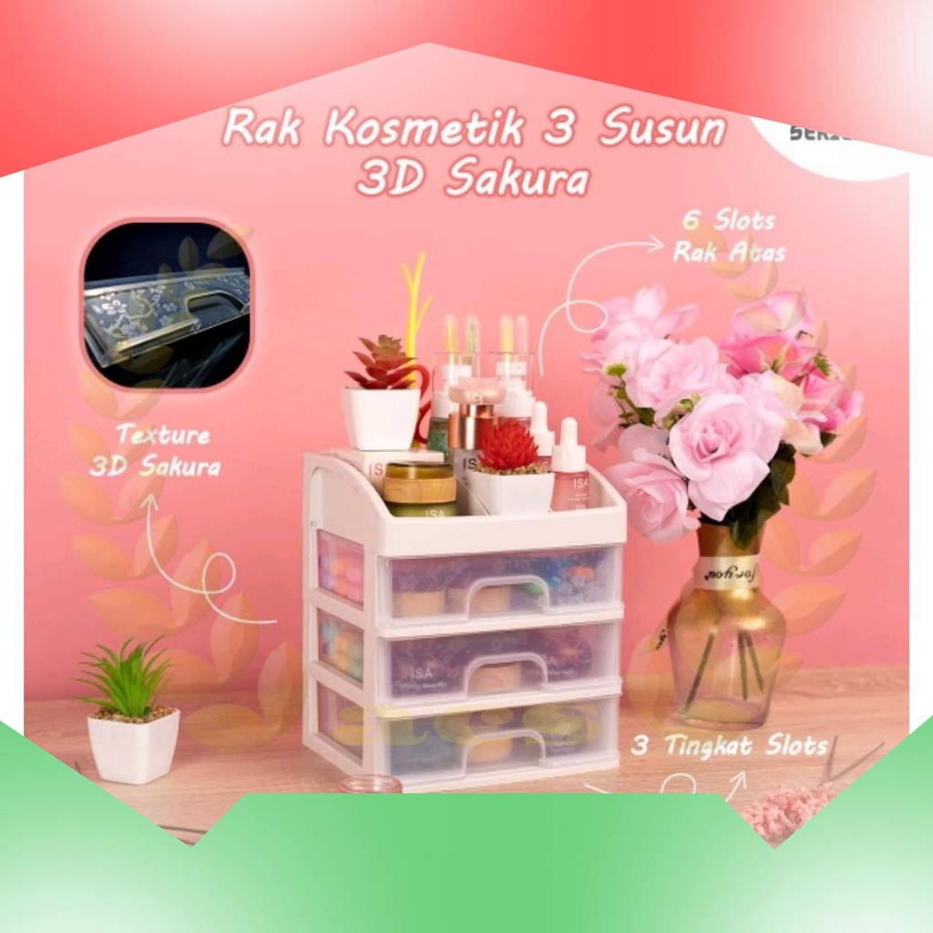 Rak Kosmetik 3 Susun Sakura Rak 3 Laci Perhiasan Serbaguna