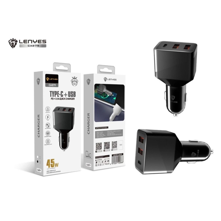 TERBARU BATOK SAVER LENYES CA-879 2 USB 3.1A + PD 30W CAR CHARGER MOBIL CA879 BY SULTAN