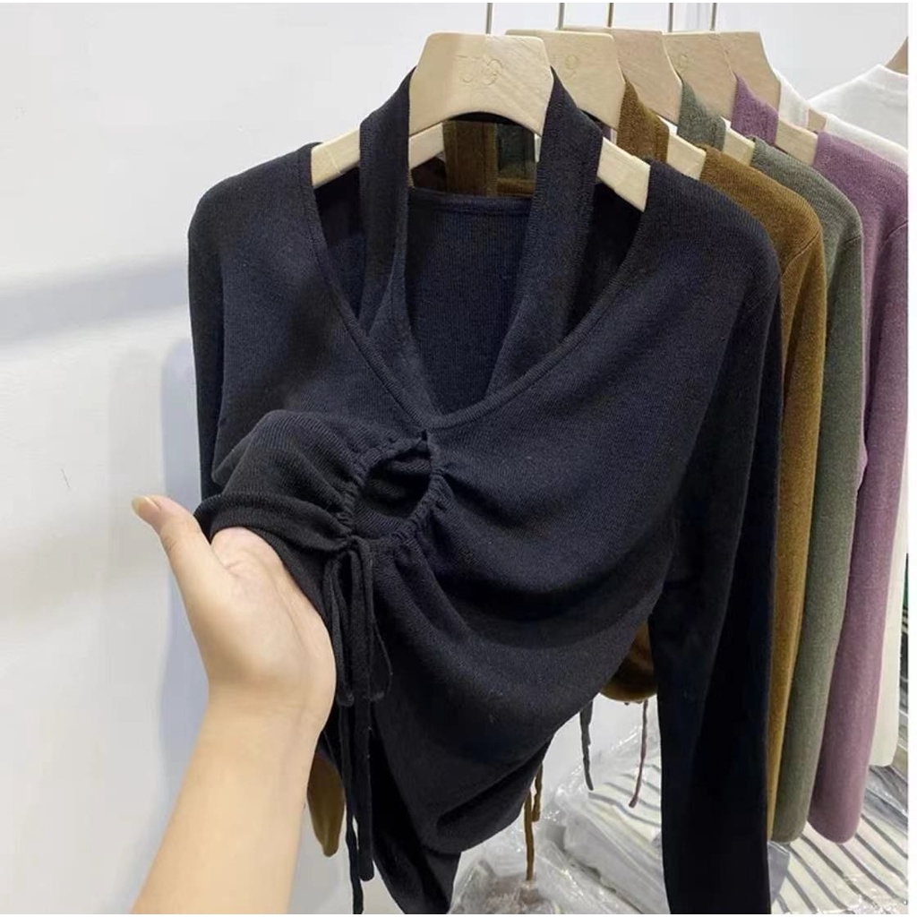 #8801 ATASAN INNER & OUTER CROP TOP RAJUT IMPORT SOLEMIO