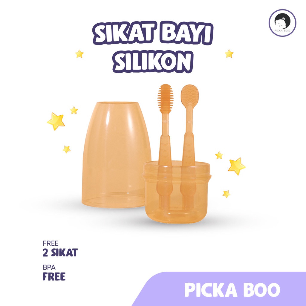 PICKA BOO Premium Set 3 in1 Sikat Gigi dan Lidah Bayi Silikon 0-18 Bulan Plus Gelas