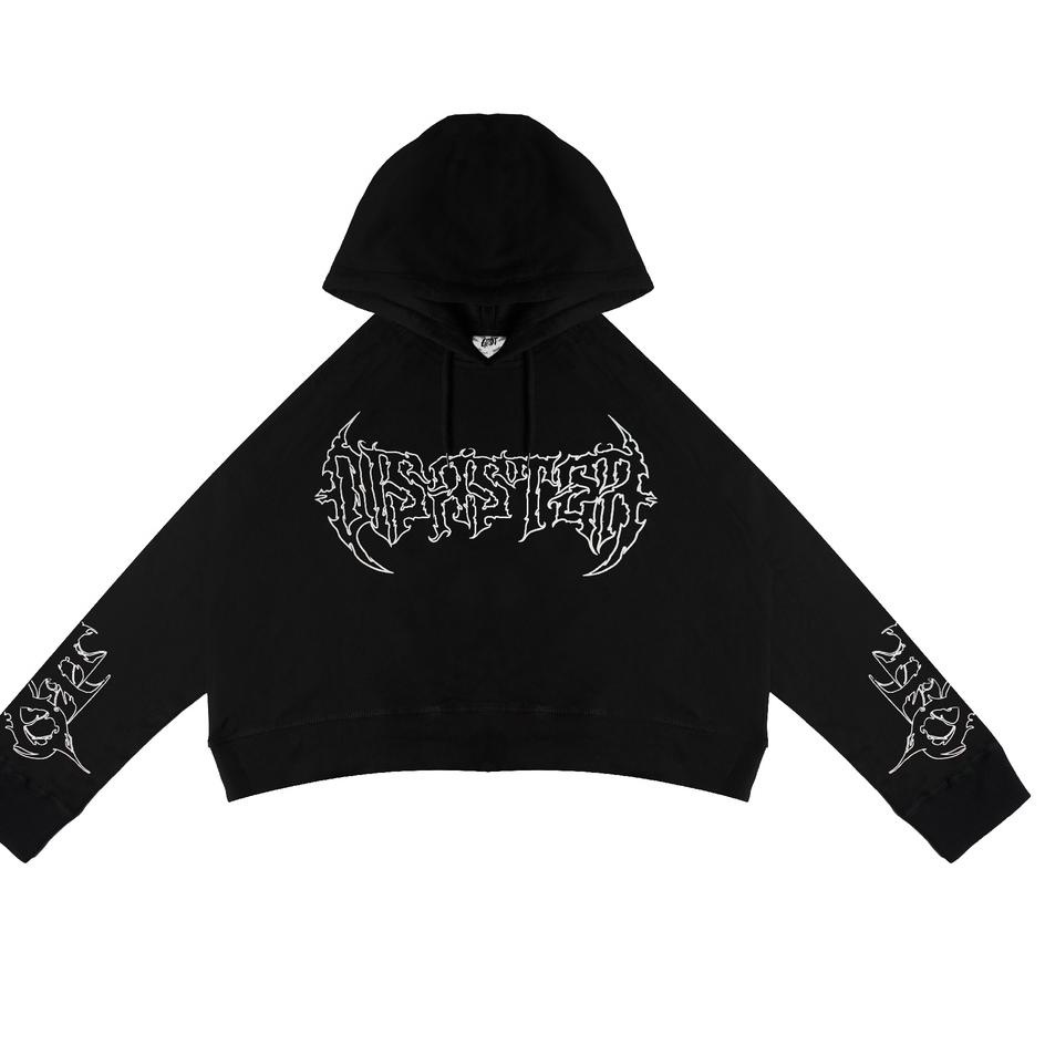 ☊ GRDT Dstr Hoodie Oversize Crop Top Black ◄