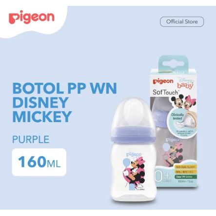 Pigeon WIDE NECK PP BOTTLE 160 ml SofTouch Peristaltic Plus Nipple SS - Botol PP WN Disney Mickey - Botol Susu Bayi 160ml