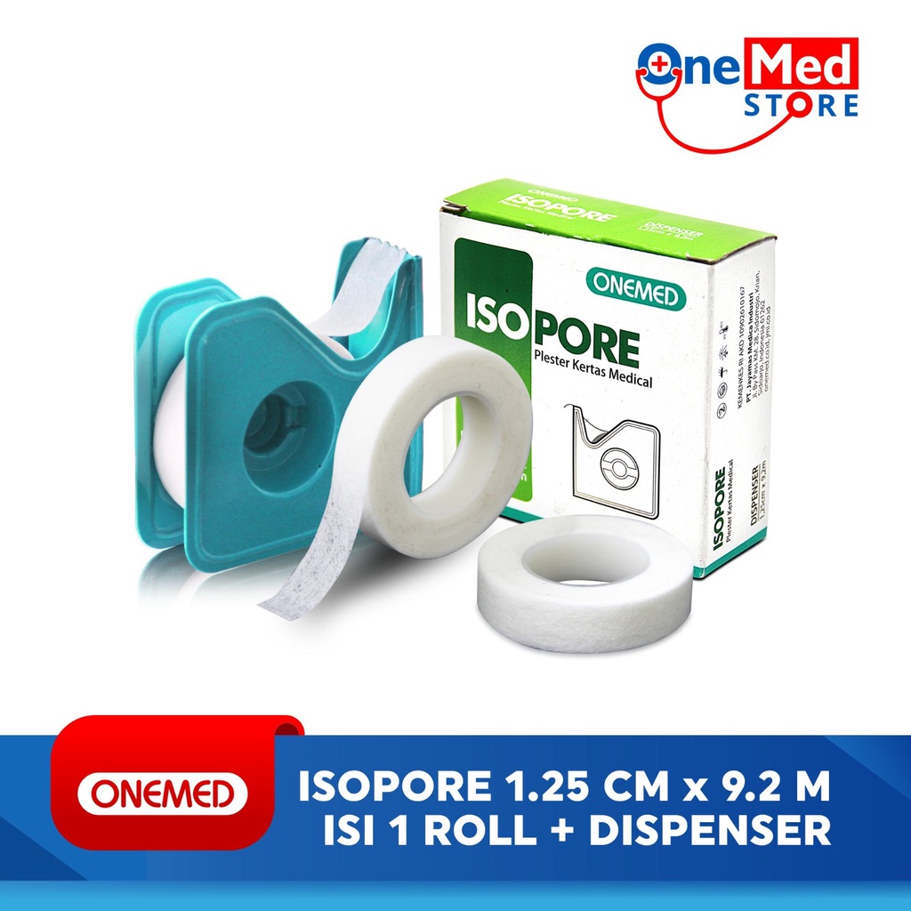 Onemed Isopore 1,25cm x 9,2m + Dispenser Plester Kertas Medical OJ