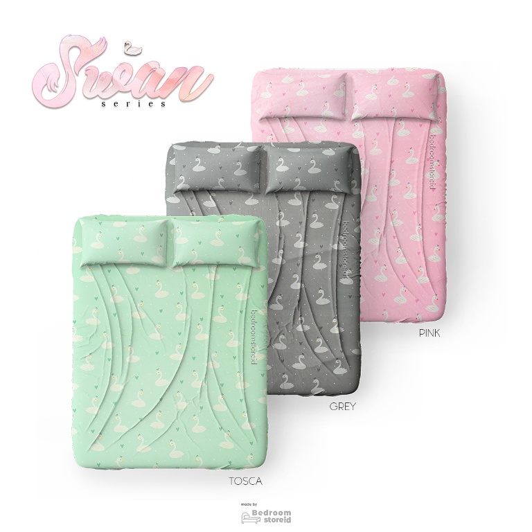 Sprei Aesthetic Motif Swan Tosca | Ala Korea Sudah Termasuk Sarung Bantal Guling