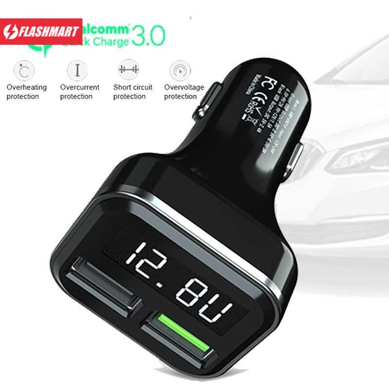 Flashmart Car Charger Smartphone 2 Port 3.1A QC3.0 LCD Display - KN315