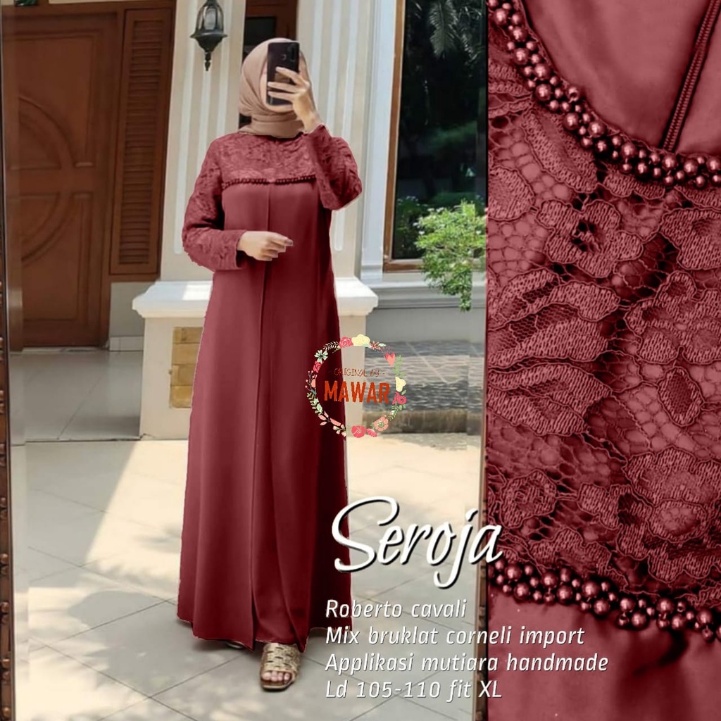 Aulia Dress Tille Seroja Maxy Brokat Tile Mutiara Dress Wisuda Bridesmaid Seragaman Seroja Dress Gam