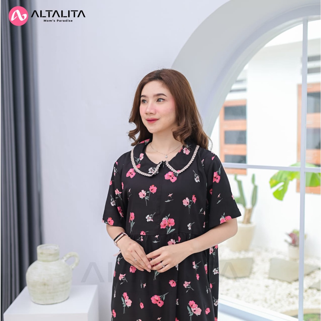 Altalita - Daster Kerah Renda Wanita Busui Motif Remaja Kekinian Lengan Pendek Panjang Semata Kaki Bahan Rayon Premium Jumbo LD 120