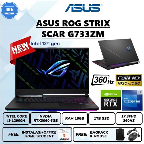 LAPTOP ASUS G17 ROG STRIX SCAR G733ZM RTX3060 I9 12900H RAM 16GB SSD 1TB