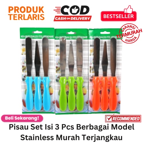 [BISA COD] PROMO Pisau Set Isi 3 Pcs Berbagai Model Stainless Murah Terjangkau Knife Set Spatula Kue Polesan Sodet Kue Alat Baking Pisau Dapur Pisau Roti Pisau Kue Serokan Sodokan Berkualitas