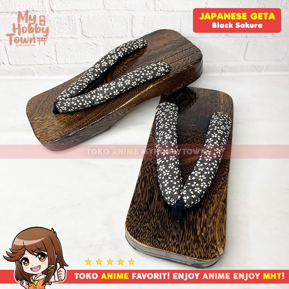 Geta Sandal Kayu Bakiak Jepang : Black Sakura