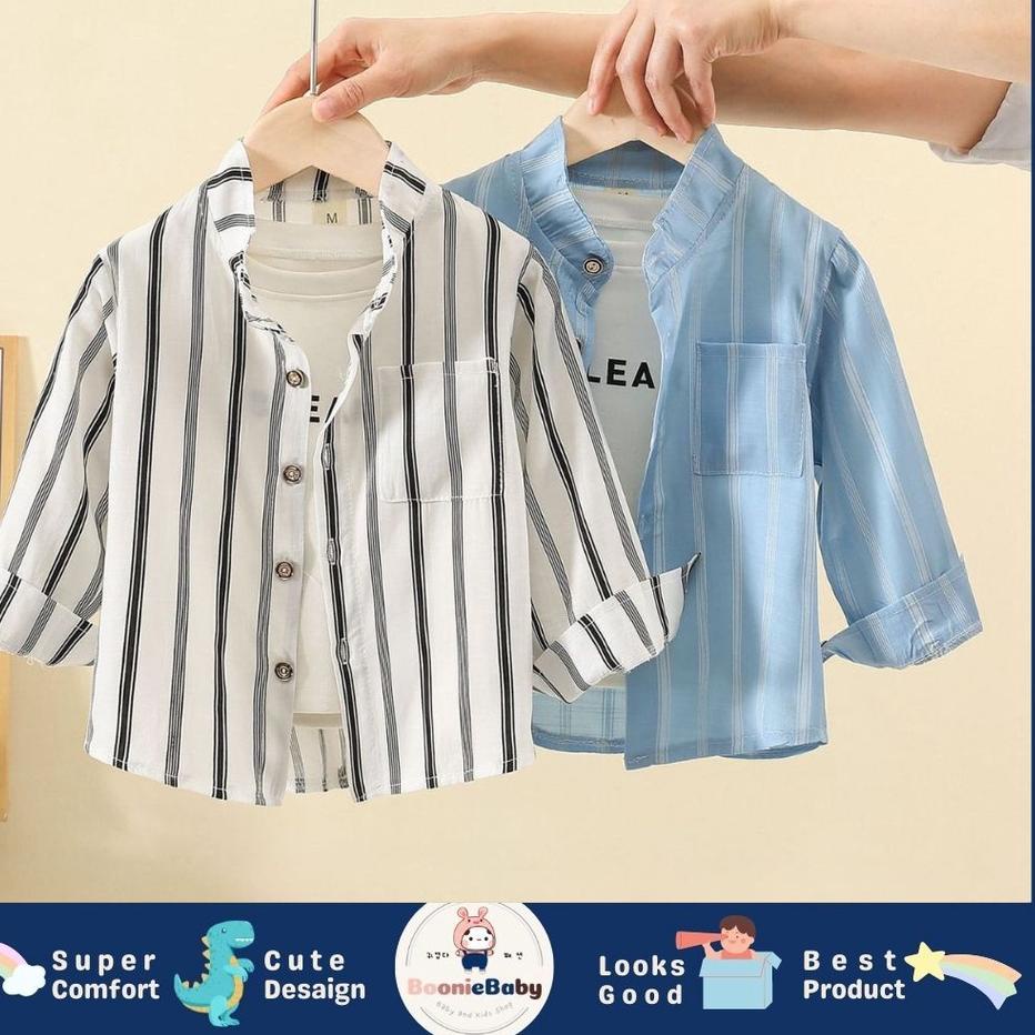 ➤ boonie [COD] kemeja import anak laki laki motif garis lengan panjang bahan adem high quality fashi