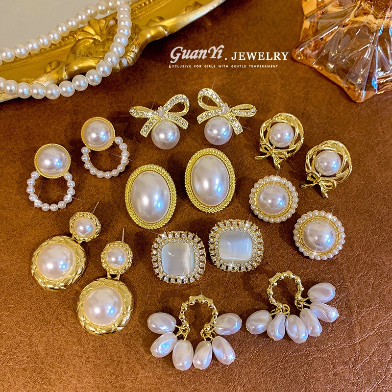 Musim Panas Mutiara Stud Earrings Ladies Vintage Anting Hijab Fashion Indah Anting Aksesoris