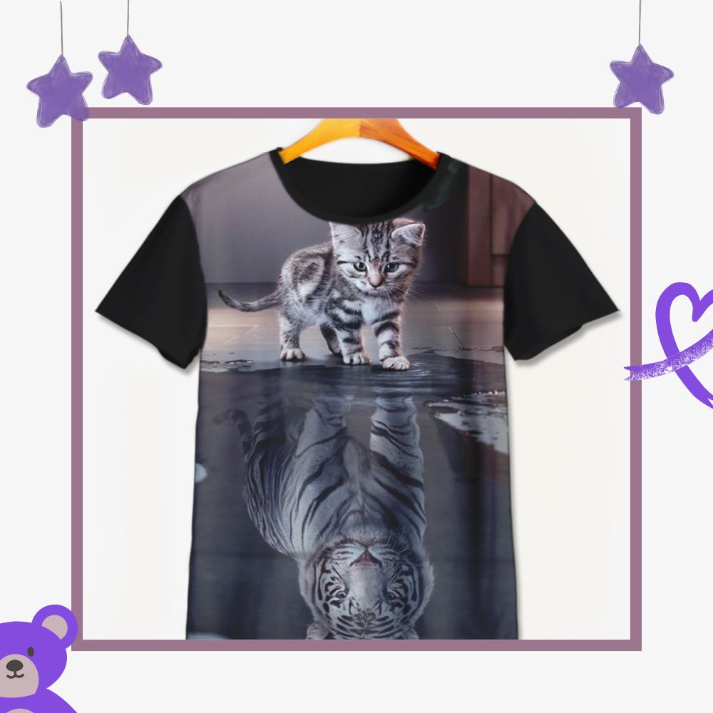 Kaos 3D Anak | Baju Printing | Kaos 3D - Baju Gambar Binatang / Hewan Kucing Harimau Lucu Cat Tiger 