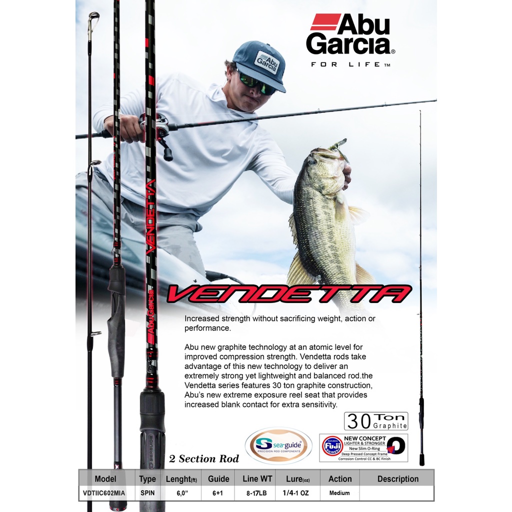 Joran Pancing Abu Garcia Vandetta II 180cm (8-17lbs) Spinning Fuji Carbon Murah - Engkus Fishing