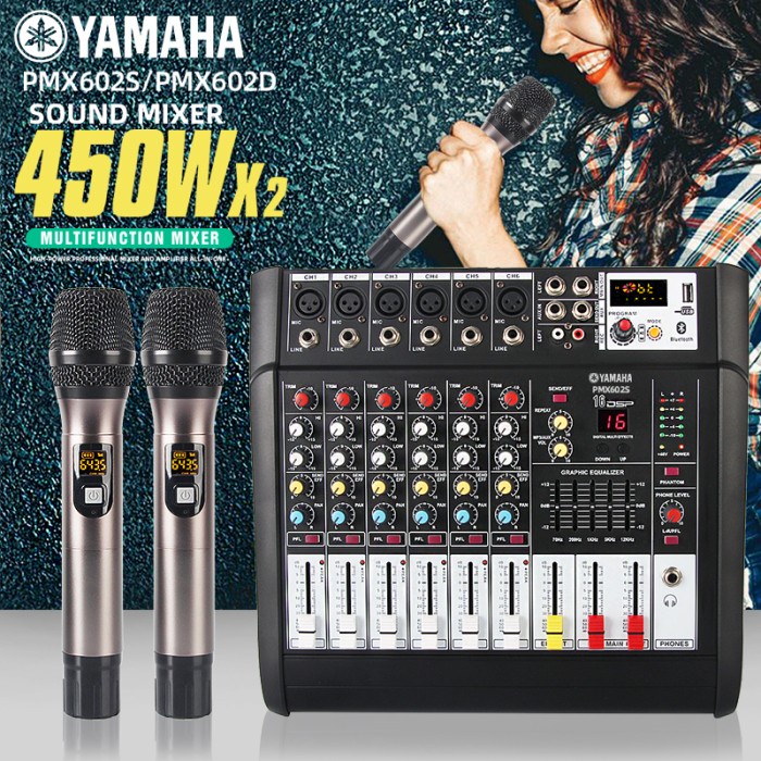 Mix Yamaha Pmx602S Audio Mixer 6Channel Power Amplifier 450W*2 Microphone