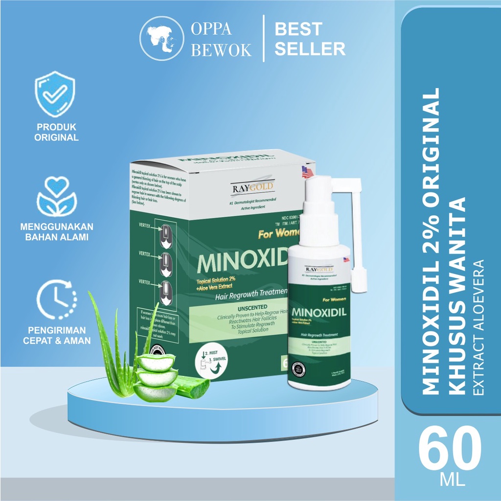 [ ORIGINAL 100% ] MINOXIDIL 2% for WOMEN WITH ALOE VERA EXTRACT ( penumbuh rambut wanita &amp; anti rontok kebotakan untuk melebatkan rambut dan alis )