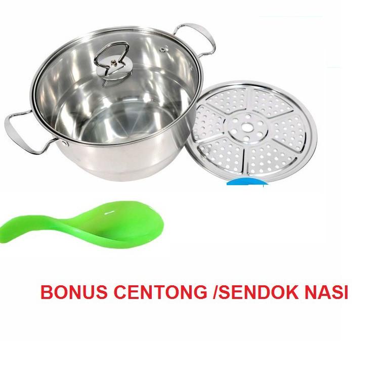 SIAP KIRIM Panci KUKUS 28 Cm BOTTOM / LUBANG KECIL / Dandang Steamer 28 Cm Jumbo + BONUS Centong Nas